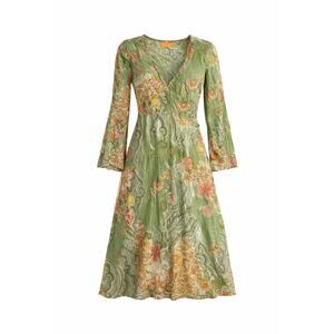 Arabella Boho Prairie Midi Dress Green Floral Beaded Size M